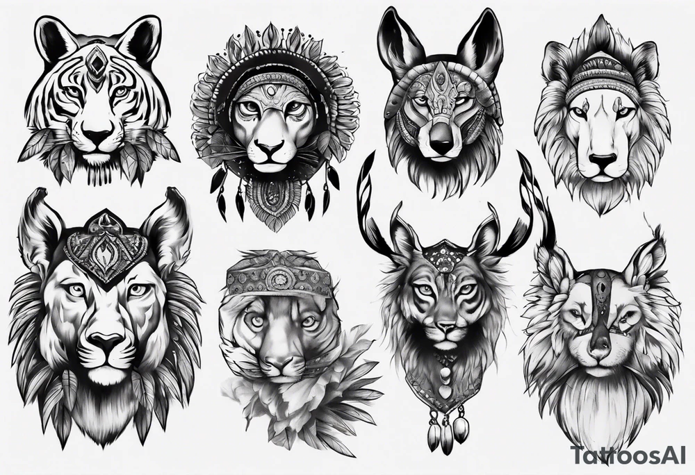 indian theme animals realism tattoo idea