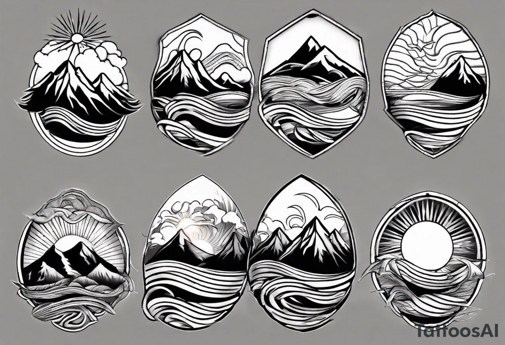 mountain with waves and sun tattoo idea