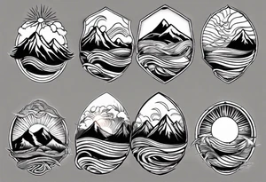 mountain with waves and sun tattoo idea