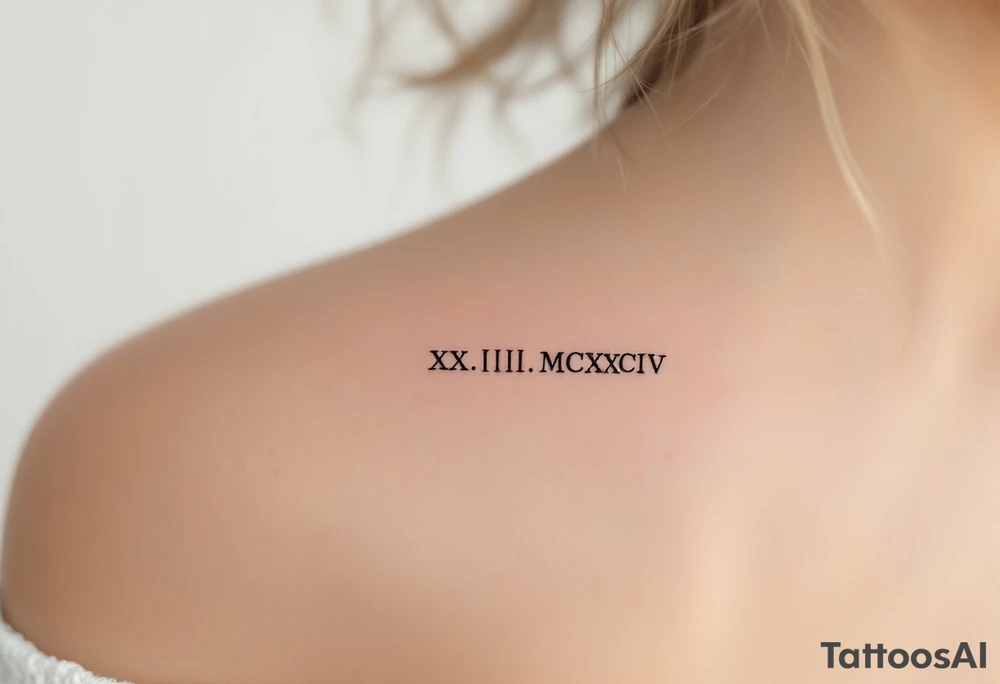 XX.III.MCMXCIV along the spine in bold black Roman font, split by a thin vertical red line for symmetry. tattoo idea