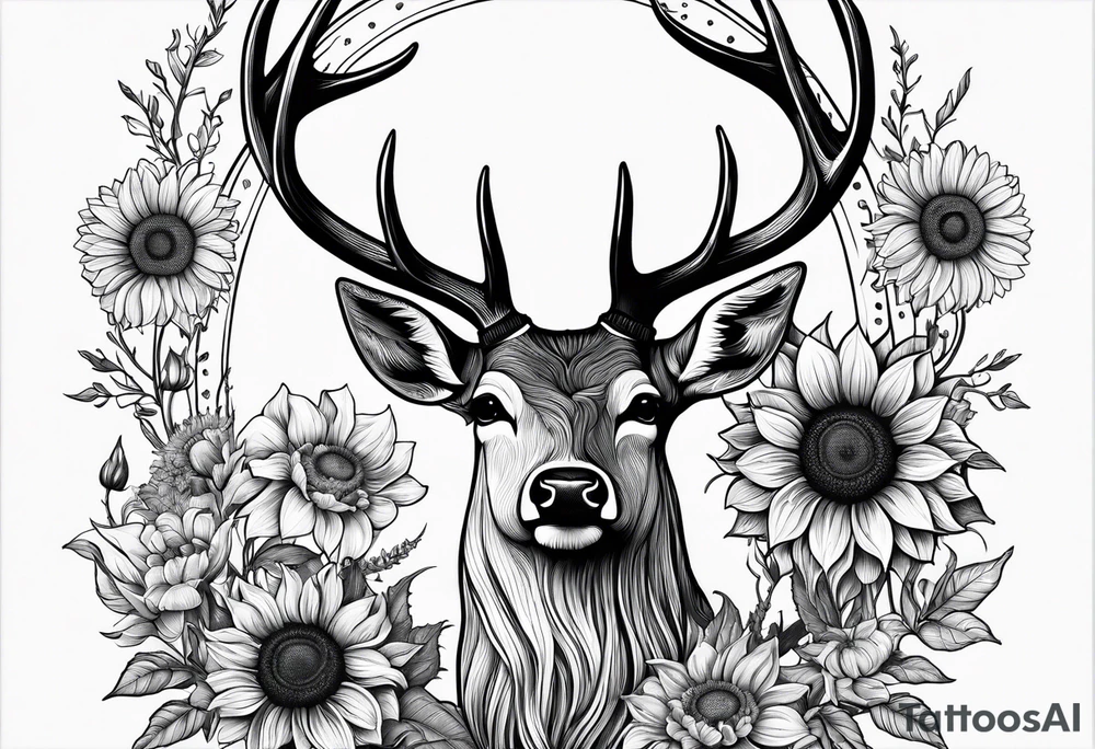 fine line sunflowers and wildflowers deer antler No deer , tattoo idea