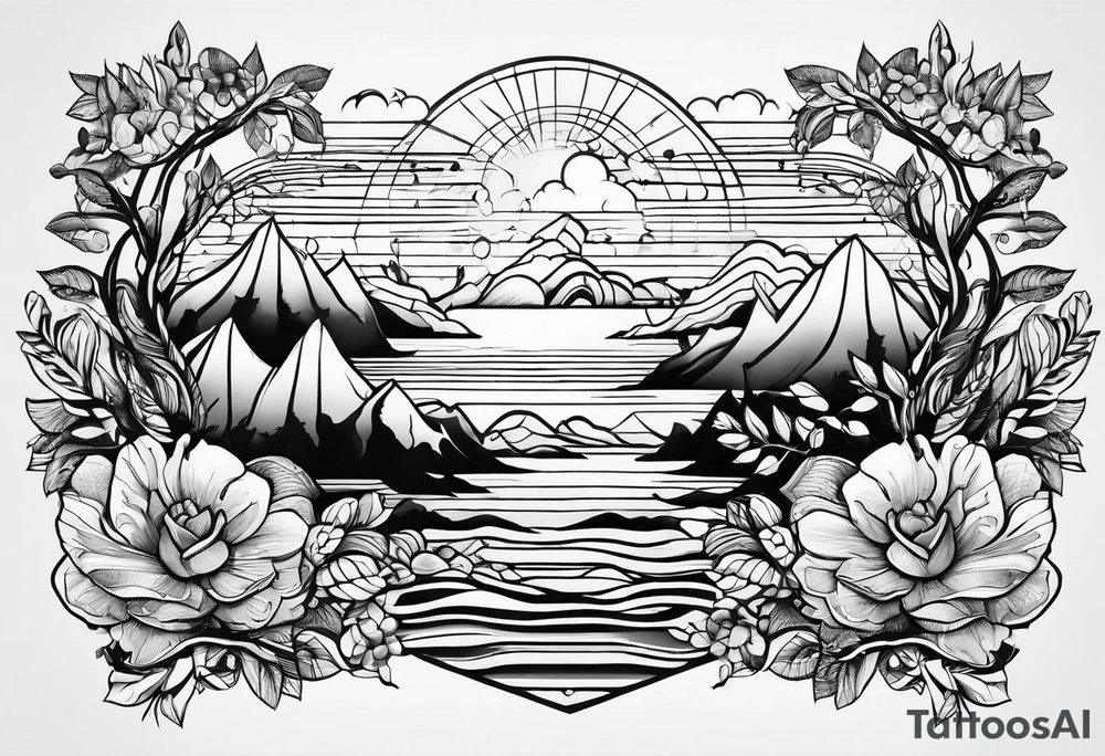nature made of simple lines tattoo idea