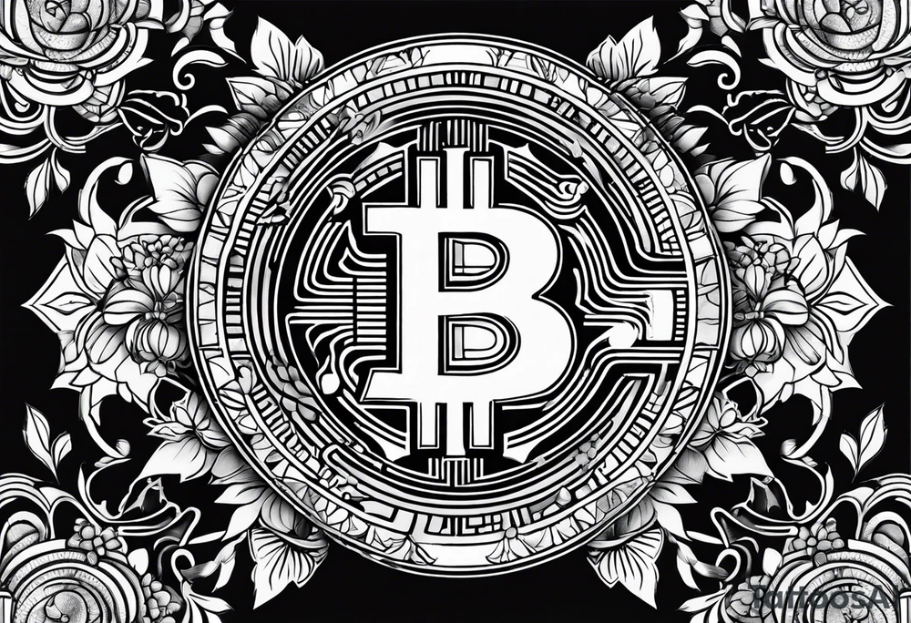 ornamented bitcoin tattoo idea