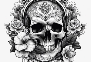 hummingbird, skull, flower, storm clouds tattoo idea
