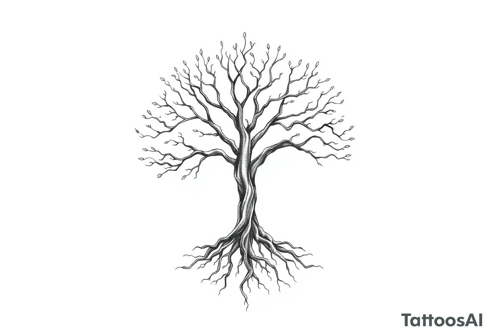 mystical tree of life with cosmic roots and celestial branches tattoo idea