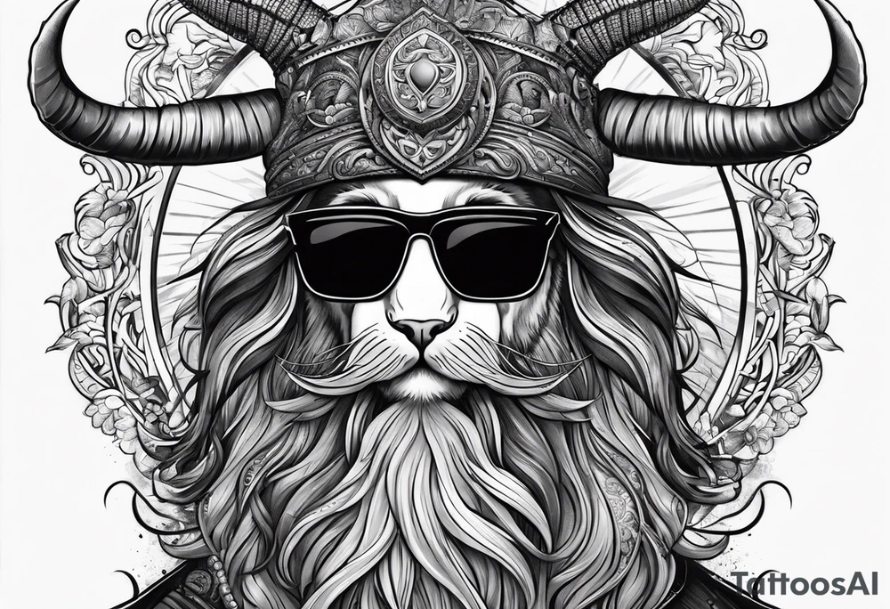 capricorn with beard and sunglasses tattoo idea