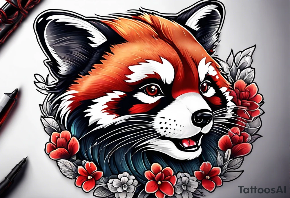 Red panda lucky cat tattoo idea