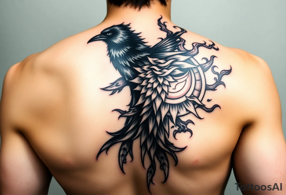 i want my tatto to go from over hips to neck but devided in diagonal in half so only the right side of my upper body is tatted. The design is supposed to be from the anime naruto. I want itachis susano as the main picture and amaterasu flames to mark the line between normal body and tatted body the flames should slowly merg into itachis crows and from the crows into the susano. The susano is supposed to go slightly on the neck and from chest to back and on the right arm. I want it to be a full cover tatto tattoo idea