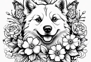 A paw print, flowers, butterflies tattoo idea