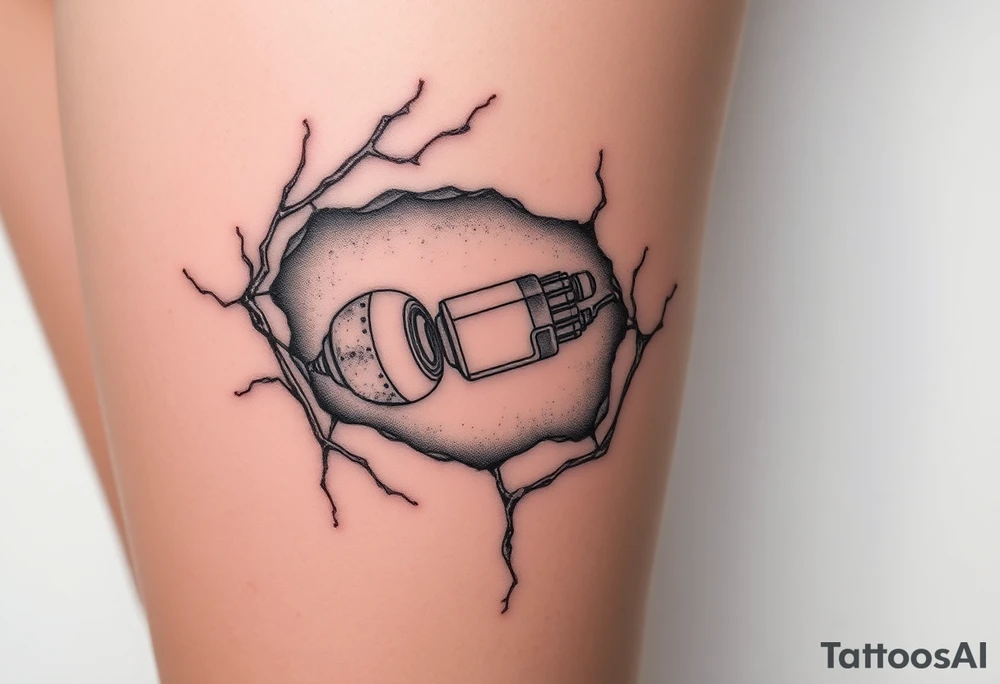 A wound revealing a robotic inside under the skin tattoo idea