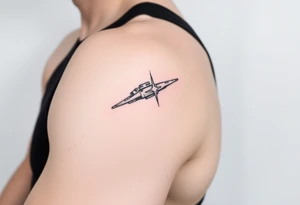 Shoulder tattoo of a spaceship and a star. tattoo idea