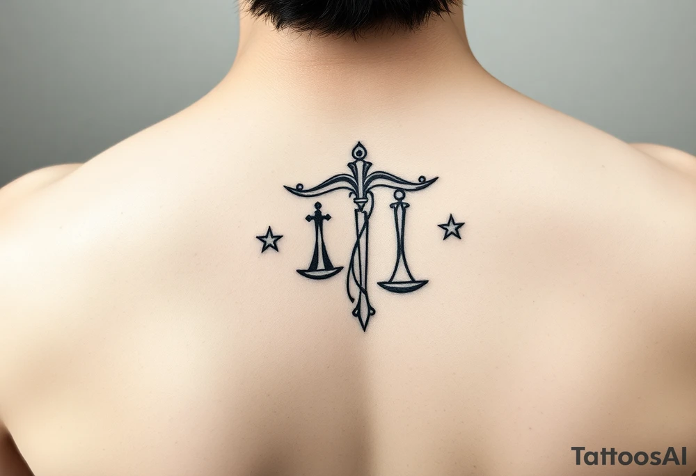 Cancer and libra zodiac signs intertwined elegant stars tattoo idea
