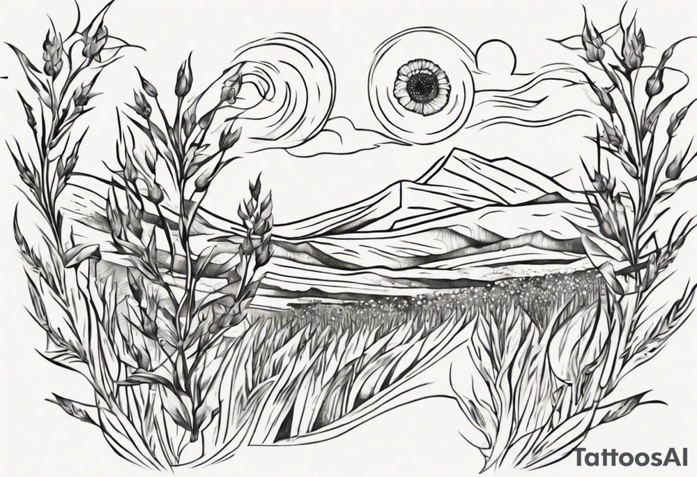 Create a small Vincent van Gogh art tattoo. The intended placement is on the upper chest. The overall design should be small in size while maintaining a delicate and artistic aesthetic. Pay attention to the graceful flow of the vines and the placement of the irises to achieve a refined and elegant look. tattoo idea