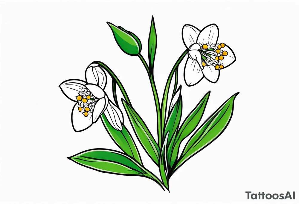 One snowdrop, One hawthorn flower, and Two honeysuckle blooms, tattoo idea