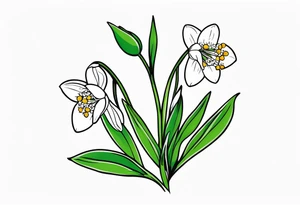 One snowdrop, One hawthorn flower, and Two honeysuckle blooms, tattoo idea