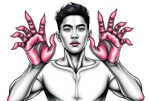 Handsome Asian young guy being holding by scary hands tattoo idea