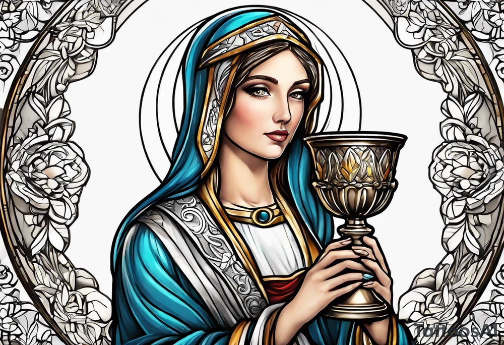 Female saint holding a chalice tattoo idea