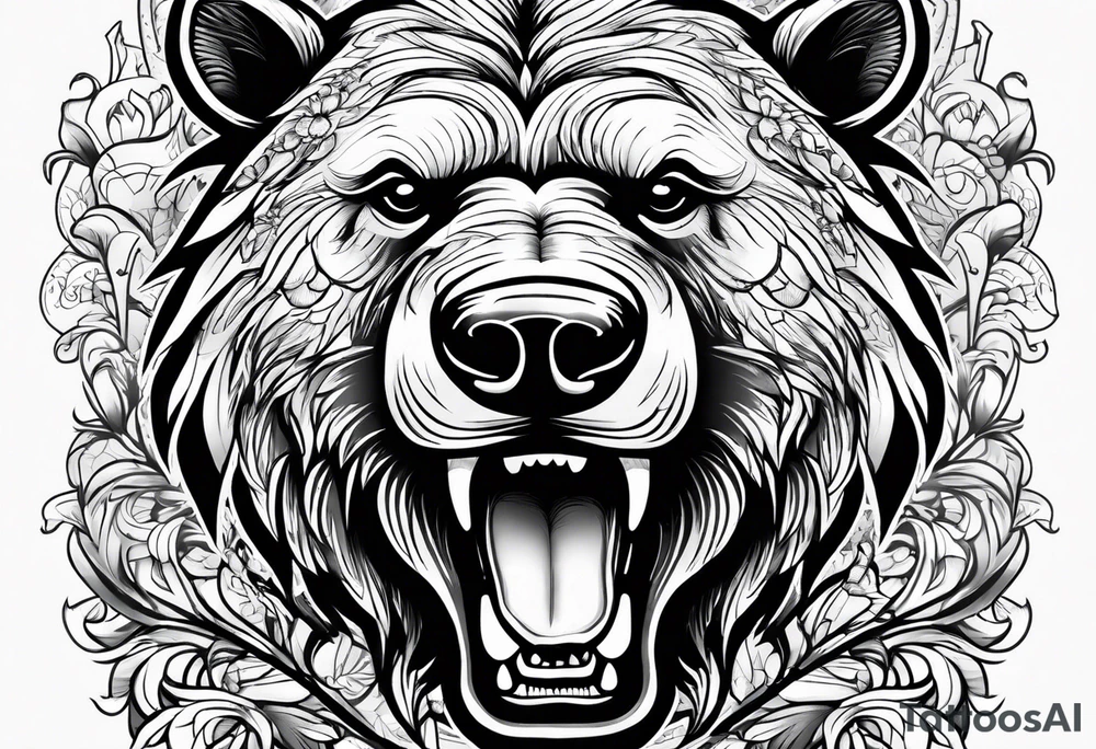 growling bear head with arms tattoo idea