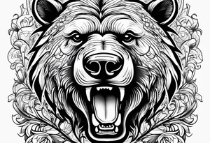 growling bear head with arms tattoo idea