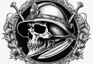 fisherman, a knight's helmet, a floorball ball, a ram's skull tattoo idea