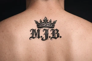 Put the initials 𝔐.𝔍.𝔅 in the same font underneath my breast with a crown ontop that’s not too thin not too thick tattoo idea