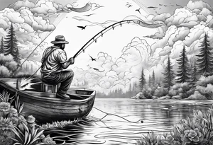 man fishing in heaven tattoo idea