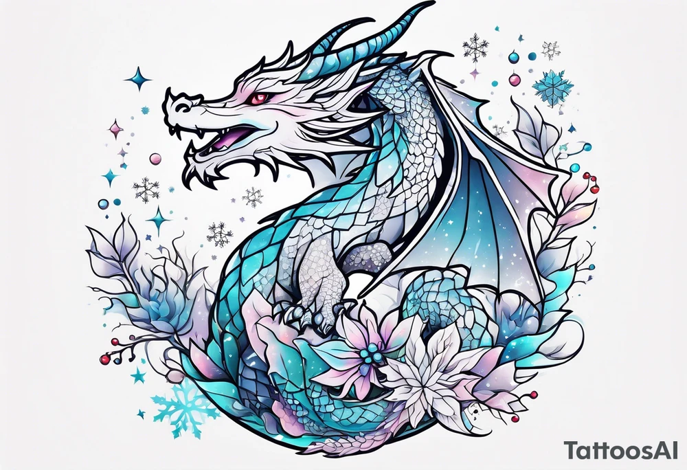 Constellation, kawaii dragon, snowflake tattoo idea