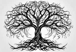 twisted leafless tree with long roots and branches stencil for chest and collar bone. symmetrical verticals tattoo idea