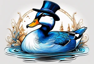 Mallard Duck with a wand and a wizard hat tattoo idea