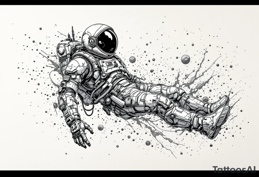 Post apocalyptic astronaut floating in space tattoo idea