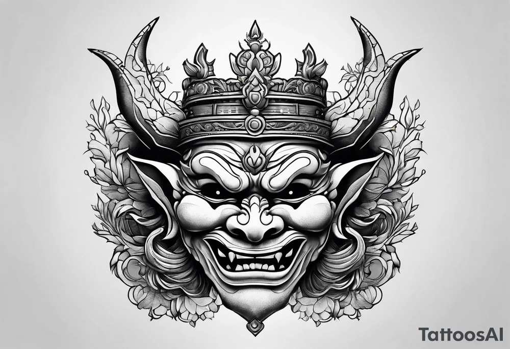 korean goblin mask with a crown tattoo idea