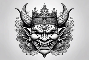 korean goblin mask with a crown tattoo idea