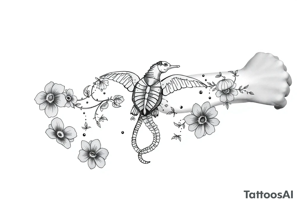 Flowers shells turtle seahorse jellyfish feminine tattoo idea