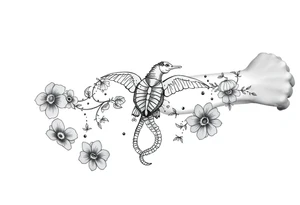 Flowers shells turtle seahorse jellyfish feminine tattoo idea