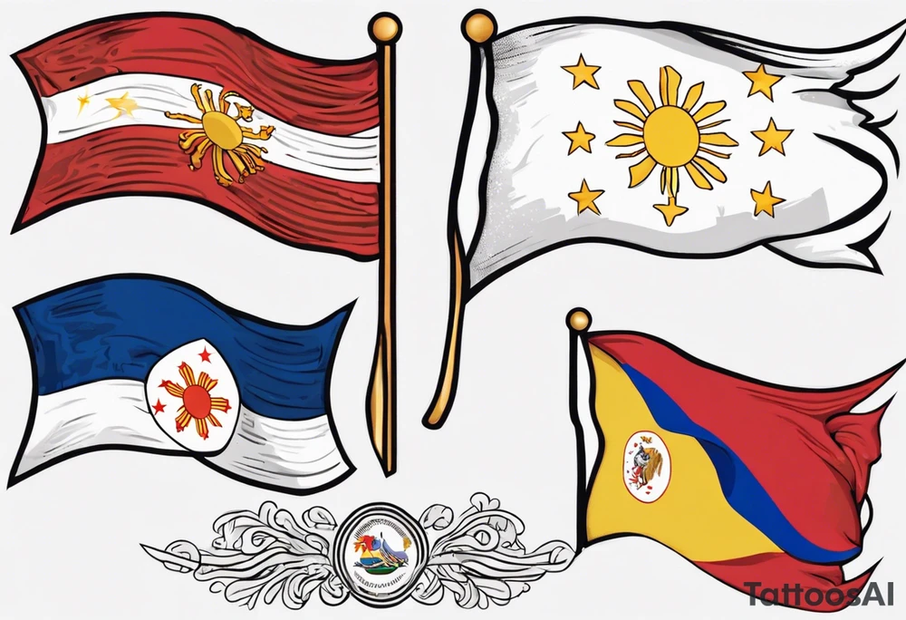 A single waving flag that is the Philippine flag to the left and the Spanish flag to the right tattoo idea