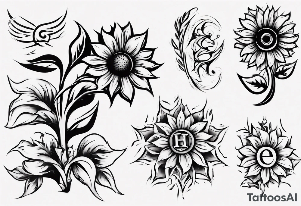 combining the letters E and H with a sunflower image tattoo idea