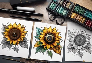 Sunflower next to a compass tattoo idea