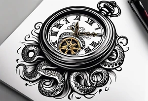 pocket watch being wrapped by an octopuse tattoo idea