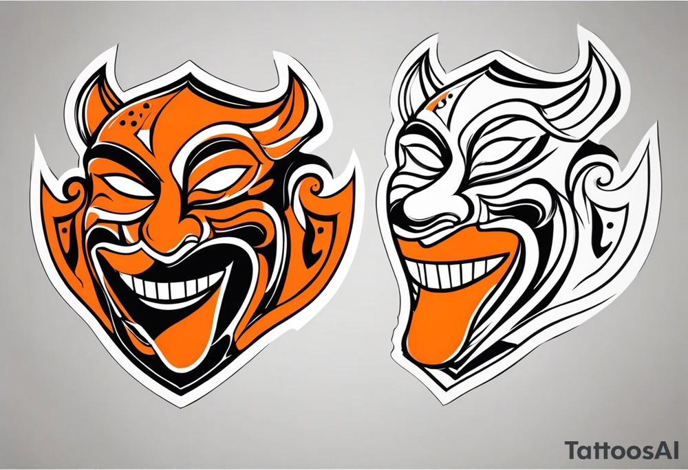 Laughing mask that is orange and black tattoo idea