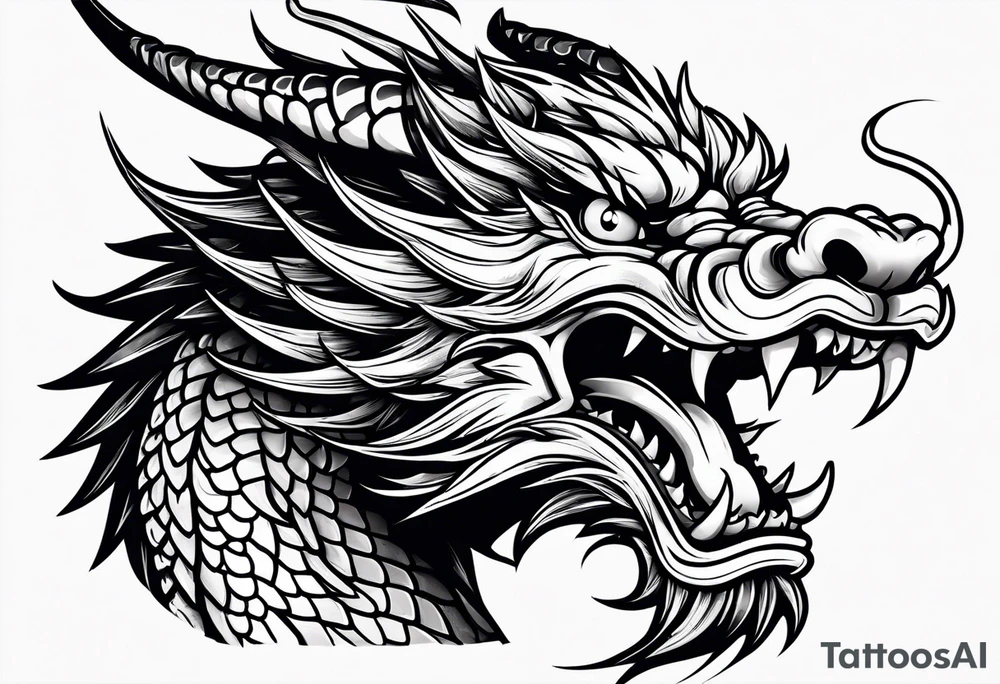 Animal head of a chinese dragon who is angry ONLY THE HEAD FACING RIGHT tattoo idea