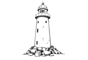 a whole lighthouse with a coat of arms incorporated into the roof without stones on the ground tattoo idea