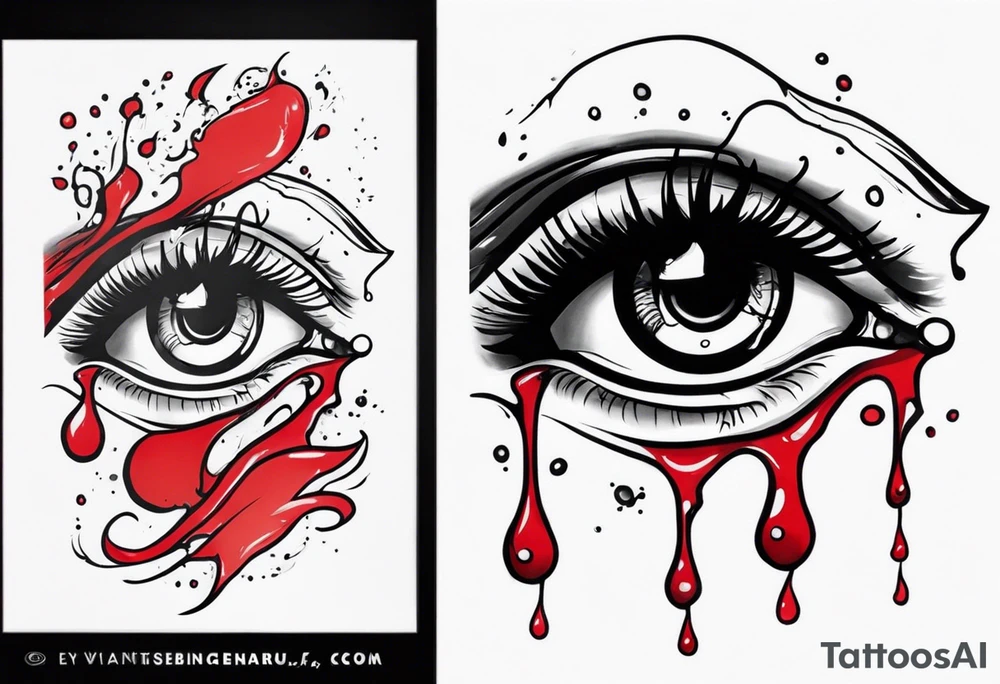 Bleeding tear flows to down from eye sleeve tattoo design tattoo idea