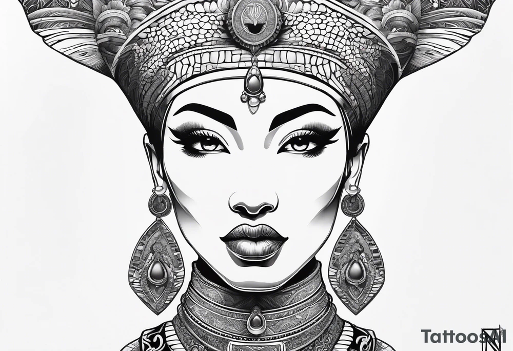 nerfertiti with asian style, dragon tattoo idea