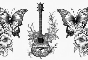 Sword with flowers wrapped around the sword. Also a butterfly tattoo idea
