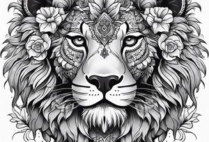 Lion, sugar skull,  flower, people shadow tattoo idea