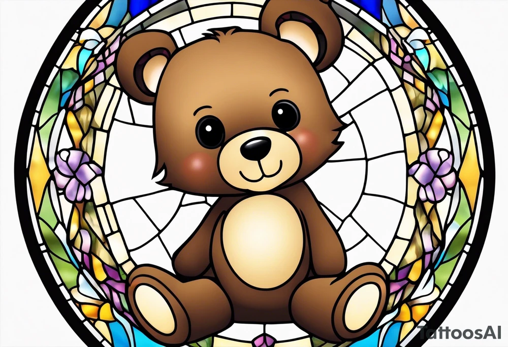 Cute teddy bear stained glass tattoo idea