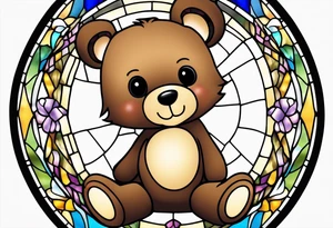 Cute teddy bear stained glass tattoo idea