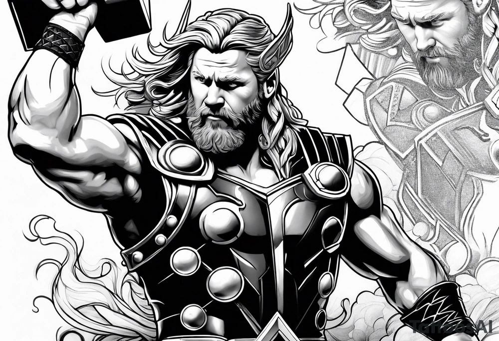 Thor mit Hammer in Aktion als Tattoo auf der Brust tattoo idea