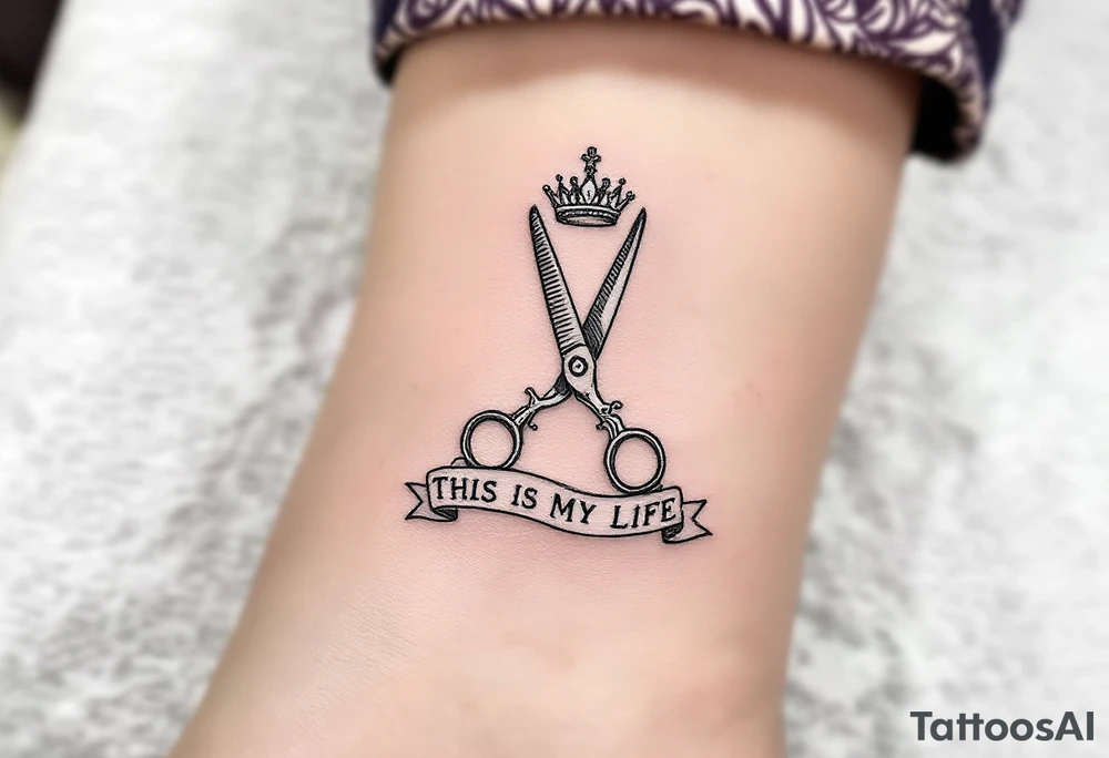 Barber pole crown scissors 
           THIS IS MY LIFE tattoo idea