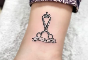 Barber pole crown scissors 
           THIS IS MY LIFE tattoo idea